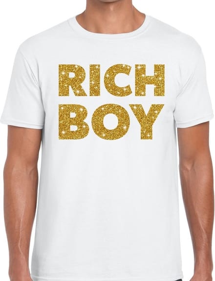 Rich boy goud glitter tekst t-shirt wit voor heren M