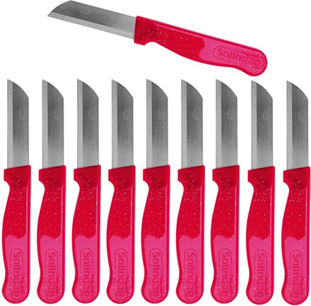 Solingen Schilmesje Robuust Handvat – RVS Glad – 16 cm met Blade Cover – Rood Glitter – 10 stuks