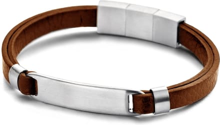 Frank 1967 7FB-0444 leren armband met stalen element - 21 cm - licht bruin