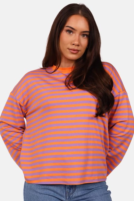 Getdrezzed Top - Maat: M - Gestreepte longsleeve in oranje en lila