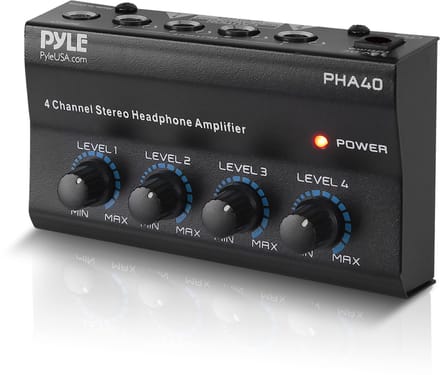 Pyle Audio Voorversterker- Draagbare 4-Kanaals Stereo Versterker