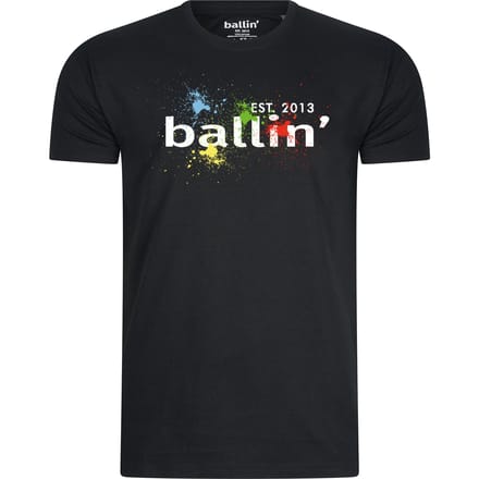 Heren Tee SS met Ballin Est. 2013 Paint Splatter Tee Print - Zwart - Maat M