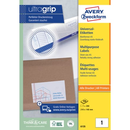 Etiket Avery ILK 210x148mm op - A5 vel wit doos 200 vel 1 et.