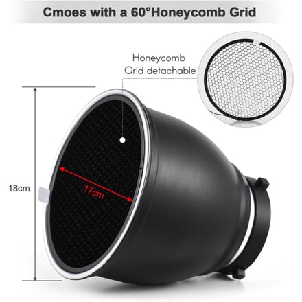 7 Inch Bowens Mount Beauty Dish Standaard Reflector Diffuser Lampenkap Schotel met 60 graden Honingraatraster & Diffuser zwart