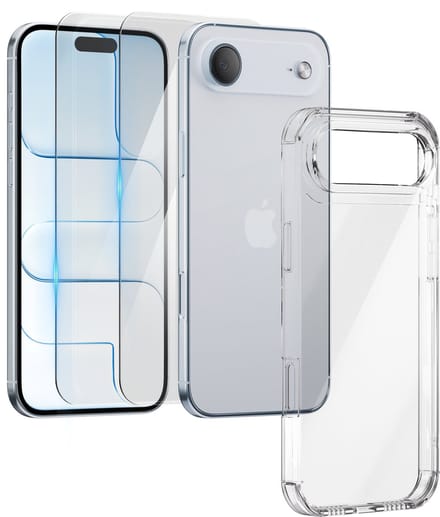 Hoesje - geschikt voor iPhone 17 Air - Transparant - 2x screenprotector - beschermglas screen protector - Anti Shock hoes case