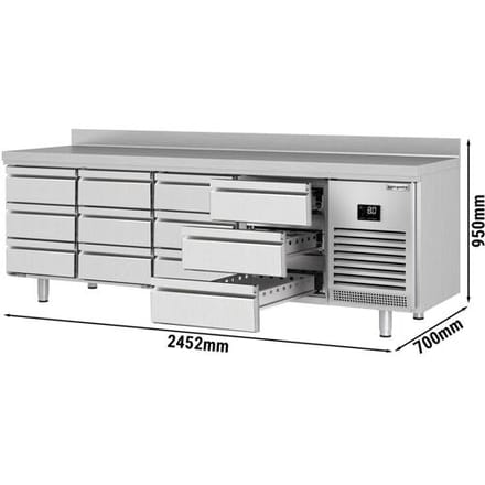 GGM Gastro Kühltisch Premium PLUS - 2452x700mm - 12 Schubladen - Aufkantung