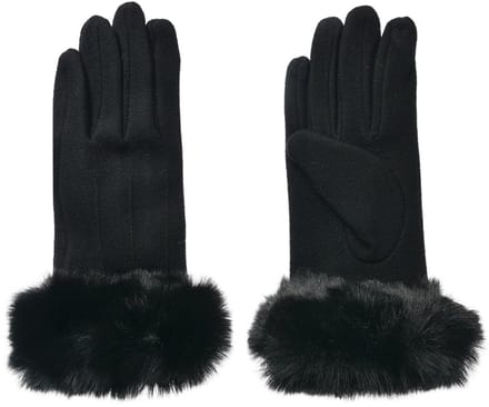 Clayre & Eef Handschoenen met imitatiebont 9x23 cm Zwart Polyester