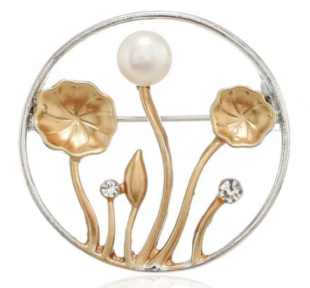 Broche open rose kleur synthetische parel strass rond - Charme Bijoux