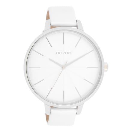Zilverkleurige OOZOO horloge met witte leren band - C11345