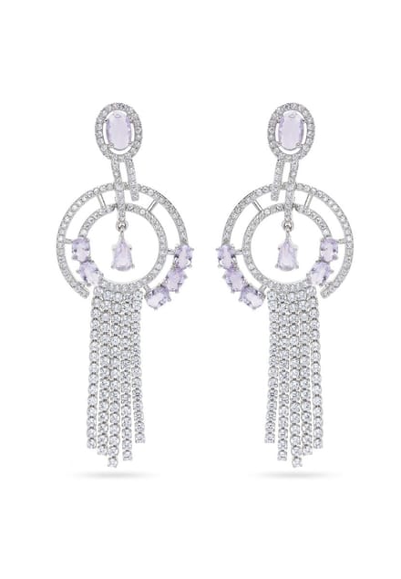 AVANT-GARDE PARIS Dangle earrings - geometrisch ontwerp - 6.1cm x 2.3cm - lichtpaars met edelstenen - 1 stuk