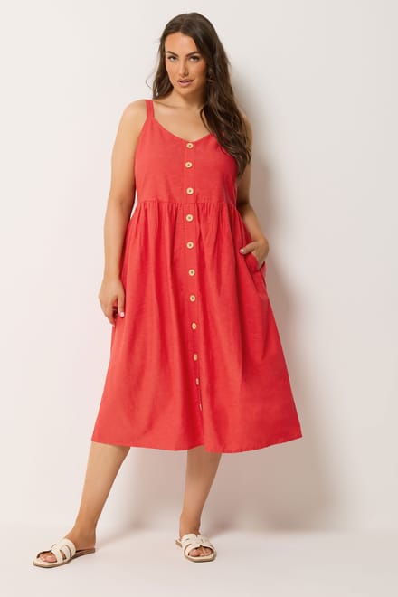 Yours Rode Linnen Zomerjurk Size 42