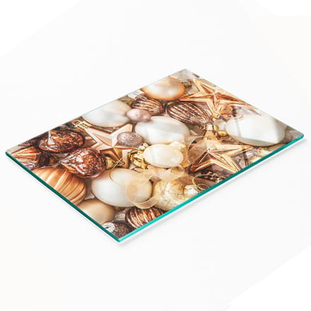 Decoratieve glazen snijplank met kerstballen, 80x52 cm