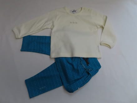 Ensemble - 3 delig - Meisjes - Ecru met turquoise - Tshirt + rok + legging - 1 jaar 80
