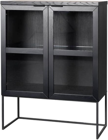 Rowico Home Everett Vitrinekast Zwart - met Glas - Hout - Dressoir - Industrieel - Modern - 95 x 41 x 125 cm