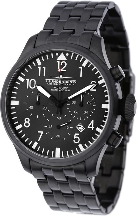 Thunderbirds CHRONO Zwart Fliegeruhr Chronograaf Horloge Quartz 47mm