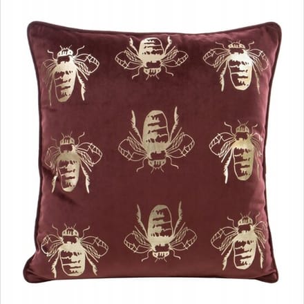 Rode fluwelen kussensloop met gouden hommels 45x45 cm