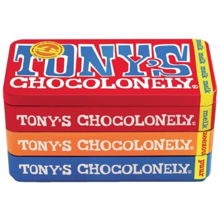 Chocolate Tony's Chocolonely reine Milch und Karamell-Meersalz Dose 540gr