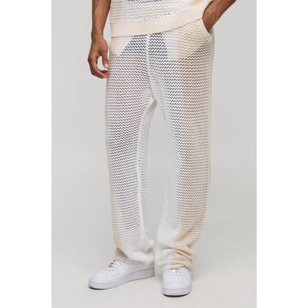 Relaxte pasvorm Kleurblok Open Steek Gebreide Joggers | Stone | Size Medium