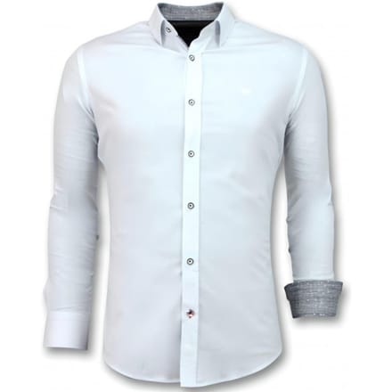 Wit Overhemd Heren - Slim Fit Overhemd Heren - Heren Blouse met Lange Mouwen - 3034 - Wit