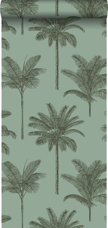 ESTAhome behang palmbomen vergrijsd groen - 53 cm x 10.05 m - 139165