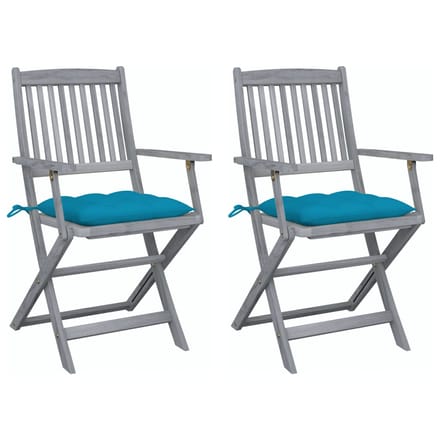 vidaXL - Set - van - 2 - klapstoelen - met - kussens, - gemaakt - van - massief - acaciahout.