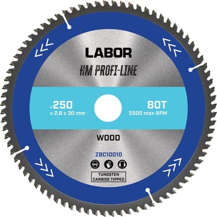 Labor HM cirkelzaagblad hout 250x30x2,8mm 80T