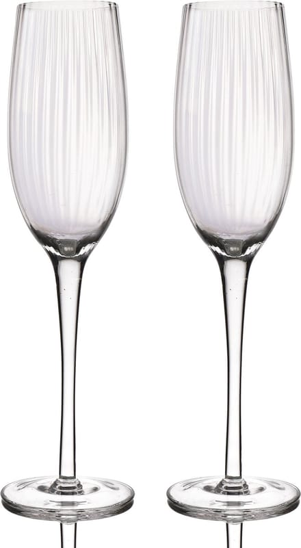 BarCraft Geribbelde champagneglazen - Set van 2 Handgemaakte Flutes in Geschenkverpakking 200ml