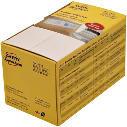 Huismerk Avery 3434 Frankeer Etiket 128x38mm Wit