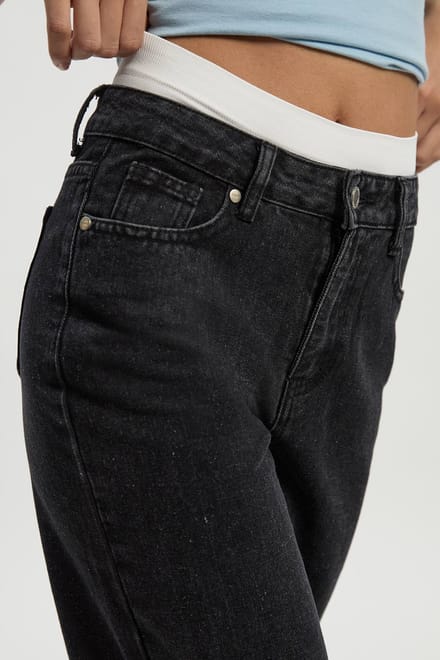 Dames Boohoo Basics Boyfriend-Jeans met hoge taille | Washed Black | Maat: 12/32L
