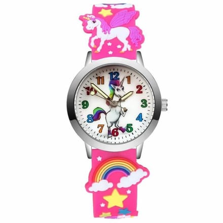 Fako® - Kinderhorloge - 3D - Eenhoorn Staand - Fluor Roze