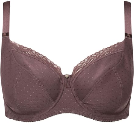 Ulla Popken - Dames - Beugelbeha jacquard kanten rand - Aarde - Maat 110F