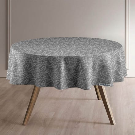 Protecttable - Rond Tafelzeil Bladensymfonie Grijs Ø138cm - Tafelkleed Afwasbaar - Kunststof