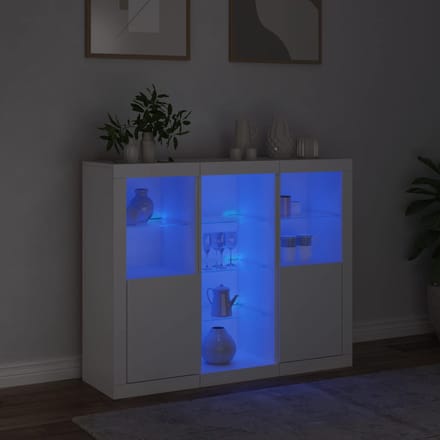 vidaXL - Dressoirs - met - LED-verlichting - 3 - st - bewerkt - hout - wit