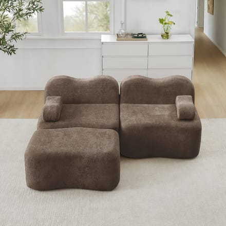 MODFU Modulaire Hoekbank Met Hocker - Golfvorm - Voor Woonkamer - Fluweel - Bruin