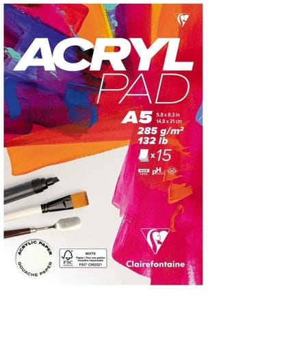 Clairefontaine Acrylic Pad - Acrylpapier - Acrylblok - A5 - 285g - 15 vel