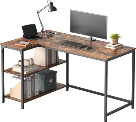 VASAGLE - Bureau - L-vorm Bureau met Opbergruimte - Verstelbare Plank - Met Oplaadstation