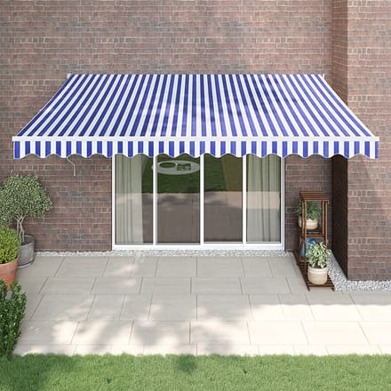 vidaXL - Uitschuifbare - luifel - Blauw - en - Wit - met - Witte - Frame - 4 - × - 3 - m