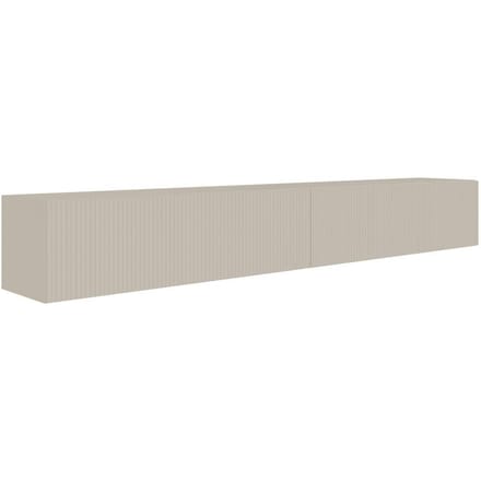 Selsey Veldio – Hangend TV-meubel met geribbelde fronten, 200 cm, grijsbeige