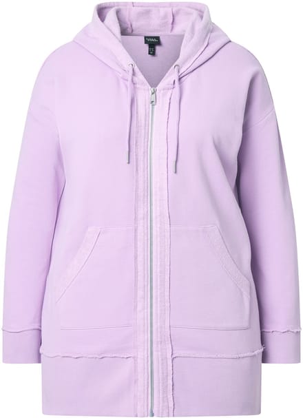 Ulla Popken - Dames - Hoodie-jack open afgewerkte kanten capuchon V-hals - Lavendel - Maat 54+