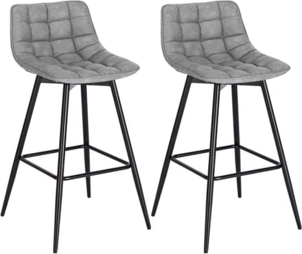 Leren Barkrukken - Grijs - Rugleuning - Industrieel - 43x35x88cm - Set van 2