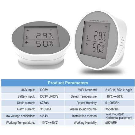 Slimme WiFi-temperatuur-vochtigheidsmonitor Draadloze temperatuur-vochtigheidssensor TUYA APP-melding wit