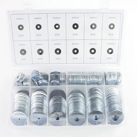 240 dlg sluitringen set verzinkt M2 M4 M6 M8 M10 M12 moerringen assortiment in doos