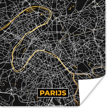Poster Kaart - Parijs - Stadskaart - Goud - Plattegrond - 75x75 cm