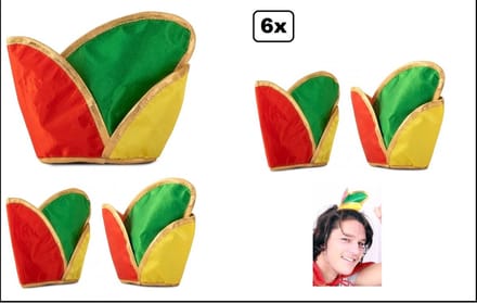 6x Prinsenmuts mini rood/geel/groen - Carnaval optocht fun thema feest party uitdeel