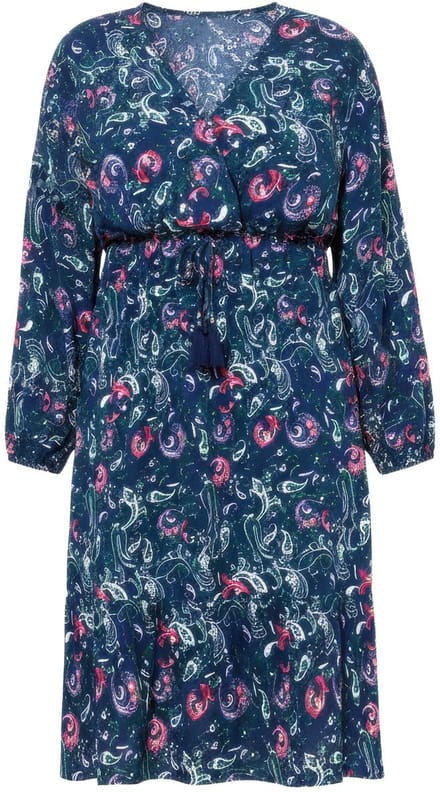 Studio Untold - Dames - Maxi-jurk all-over print V-hals zoomvolant - Marine - Maat 46+