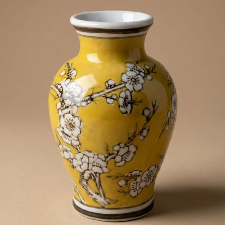 Porseleinen vaas - Geel - Bloemenvaas - Ø 9,5 ↑ 15 cm