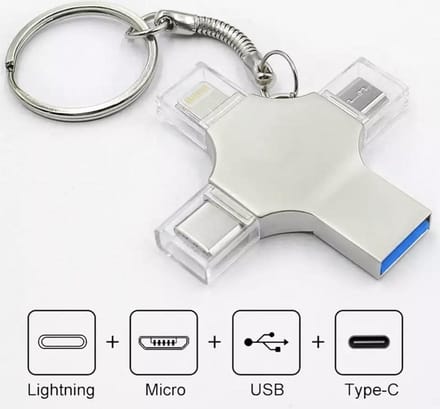 Bru USB Flashdrive - 4-in-1 USB Multi Functioneel Flashdrive - Compatibel met iOS, Android en PC - Extern Geheugen - Extra opslagruimte voor uw multimedia - 32 GB