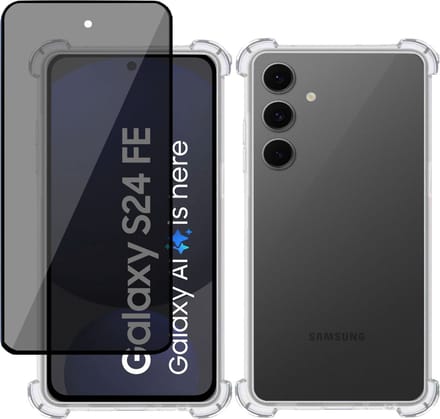 Hoesje + Privé Screenprotector geschikt voor Samsung Galaxy S24 FE – Privacy Tempered Glass - Case Transparant