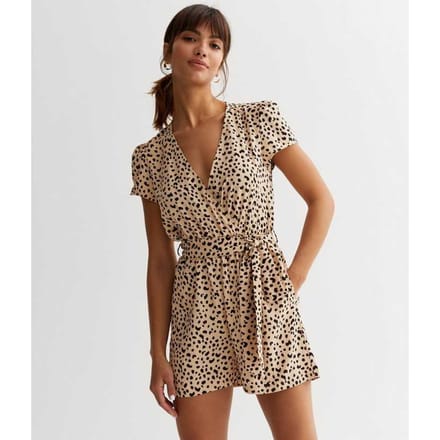 Overslagplaysuit met riem en dierenprint