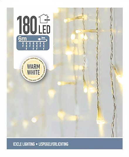 IJspegel verlichting 180 LED - warm wit - transparant snoer